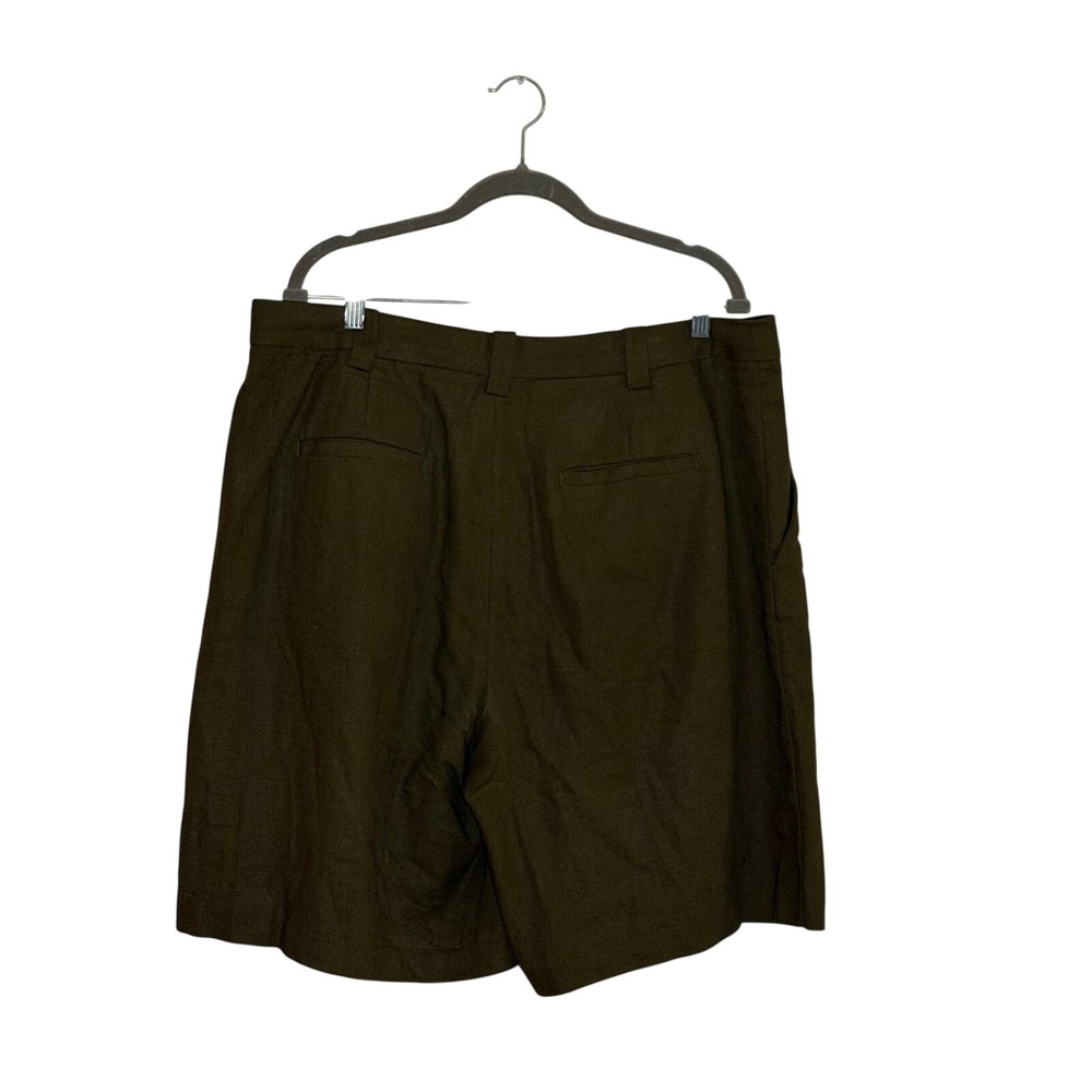 Olive Green Linen Blend Pleated High Rise Shorts Size 16 Elevated Staple - Picture 2 of 8